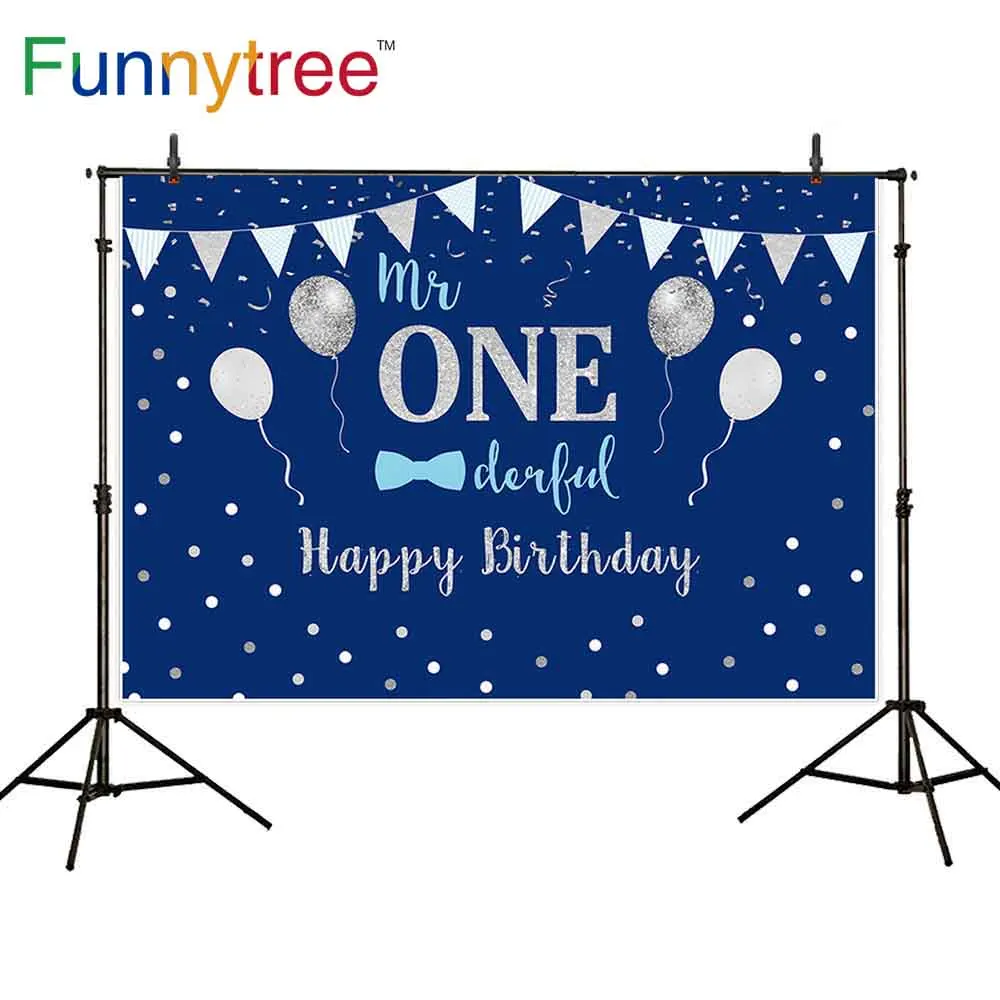 Фоны Funnytree для фотосъемки с голубым баннером вечеринки в честь первого дня