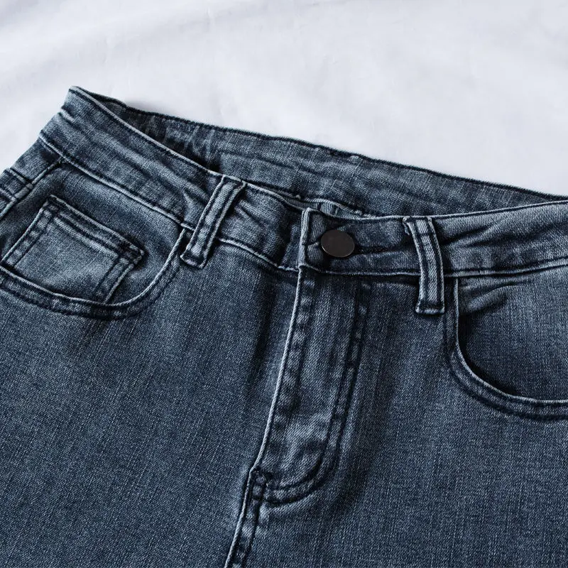

2021 Mid Waist Raw Hem Women's Jeans Skinny Ankle Pants Pencil Jeans