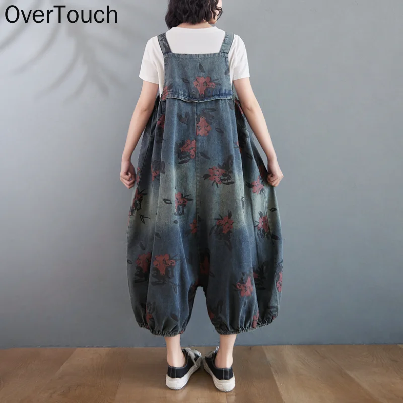 

Summer Plus Size Women Jumpsuits Overalls Oversize Fashion Floral Lady Long Pants Denim Jeans Loose Casual Trousers 2021