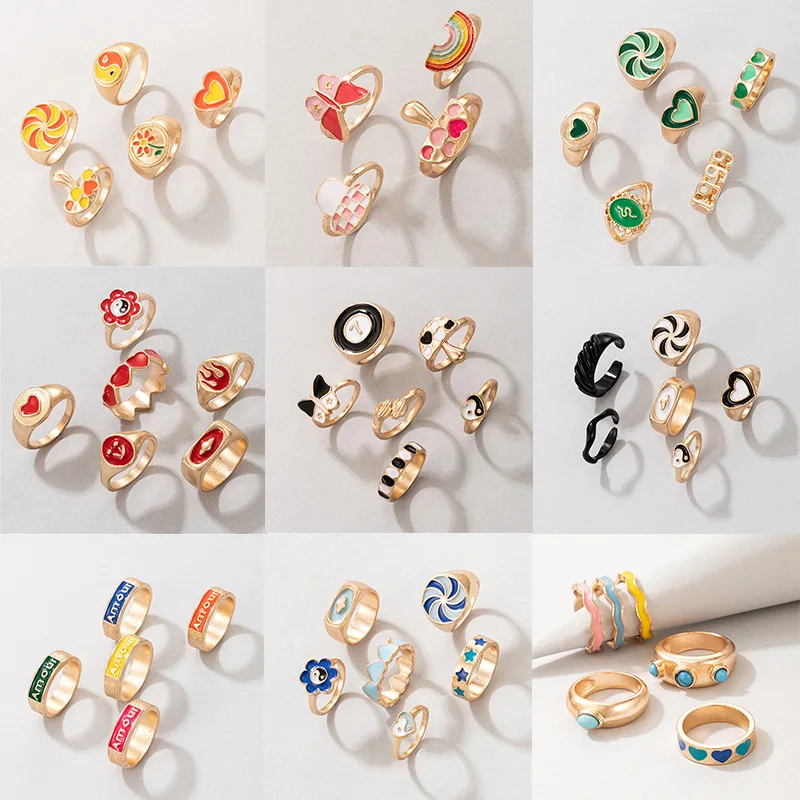 KSRA винтажные массивные эмалевые кольца на палец в виде бабочки Инь Янь для женщин