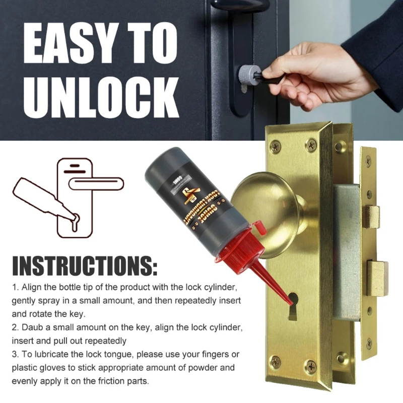 

C5AC 60ml Lock Lubricant Graphite Powder Interior Door Lock Maintenance Graphite Powder For Latches Hinges Sliding Surface