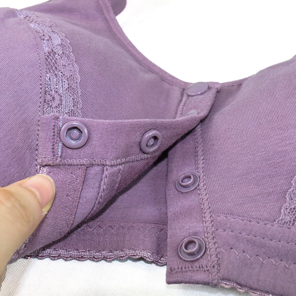 

Women Comfortable Cotton Bra Lace Decor Insertable Soft Wireless Front Buckle Bralette Underwear Vest Brassiere Women Lingerie