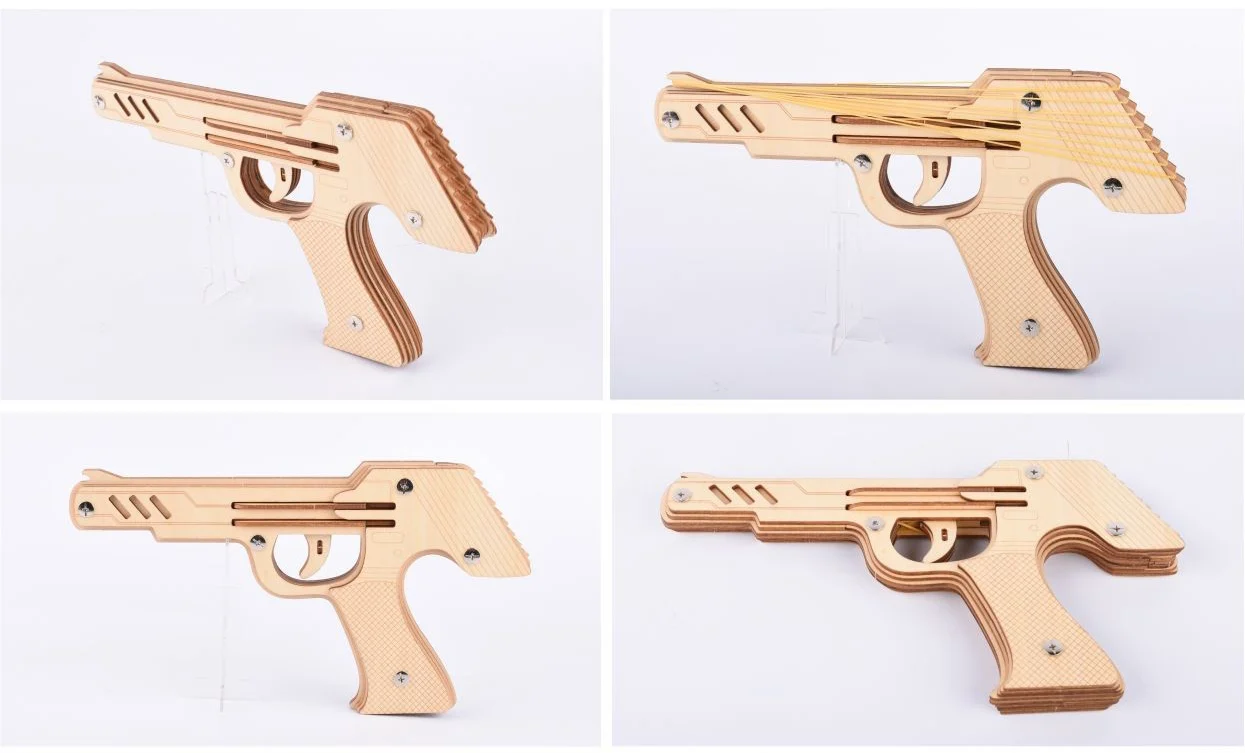 Howplay 9 всплесков Деревянный пистолет с резиновой лентой сборка оружия модель