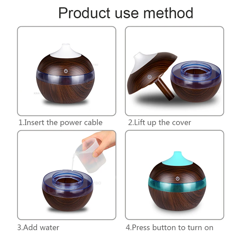 KBAYBO 300ml Mini USB Air Humidifier essential Oil Diffusers Wood Electric humidifier with LED night light mist maker for Home | Бытовая
