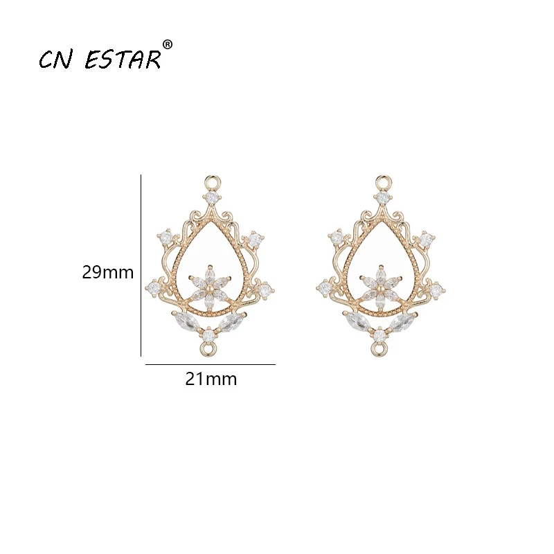 

2 PC 14K Real Gold Plated Copper Flower Drop Shape Charms Fashion Jewelry Necklace Earring Pendant Connectors with Zircon