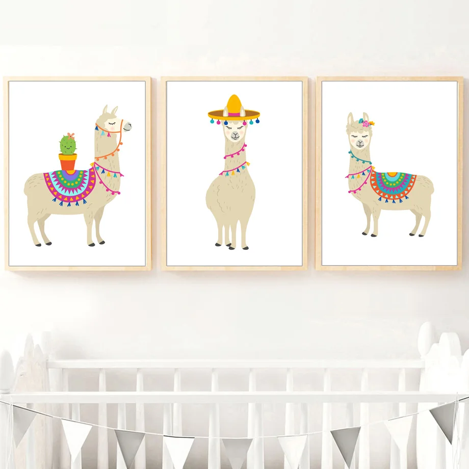 

Cartoon Llama Cactus Nursery Wall Art Canvas Painting Nordic Posters And Prints Baby Kids Room Art Prints Decor Wall Pictures