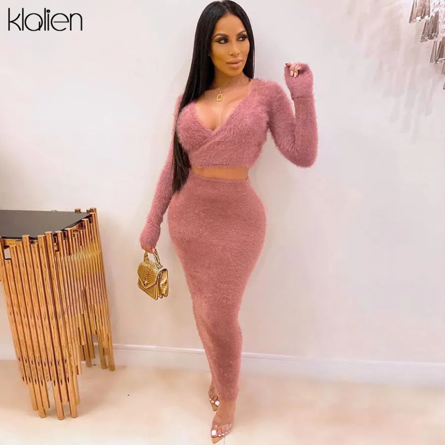 KLALIEN женская сексуальная юбка без бретелек с длинным рукавом + облегающая осень