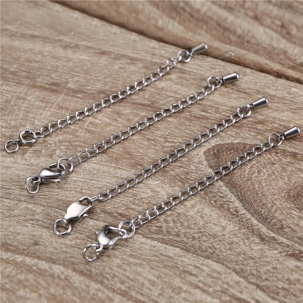 

10PCS/lot Stainless Steel Heart Round Lobster Extended Chain Clasps For DIY Jewelry Making Clasp Tail Chain Connector