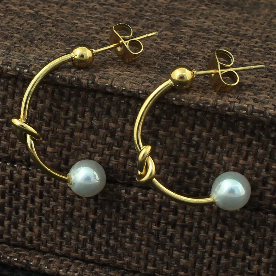 Newest Gold Color Fashion Stainless Steel Jewelry Simple Earrings Personality For Woman And Girl 2 Styles EBJZAIBB | Украшения и
