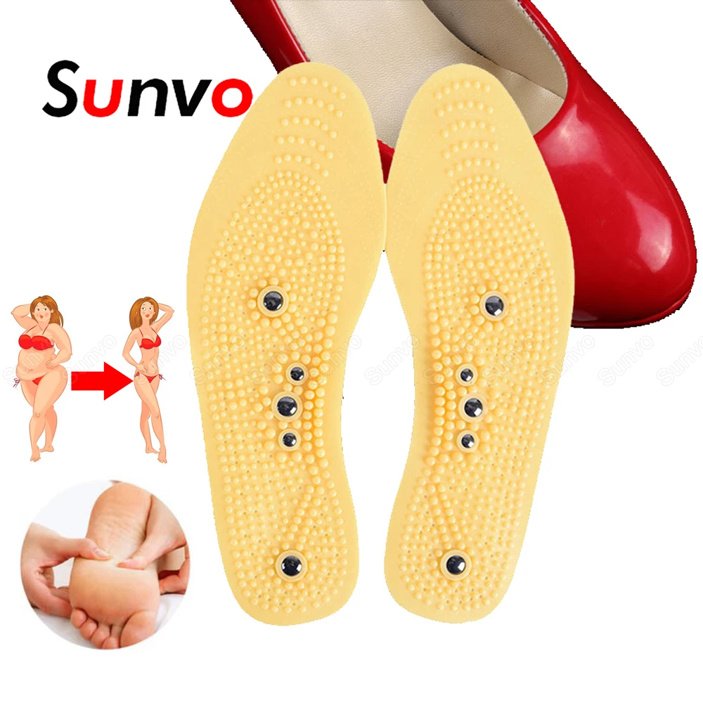 

2 Pairs Women Magnetic Therapy Insoles for Slimming Weight Loss Foot Massager Foot Acupressure Care Shoe Sole Inserts Gel Pads