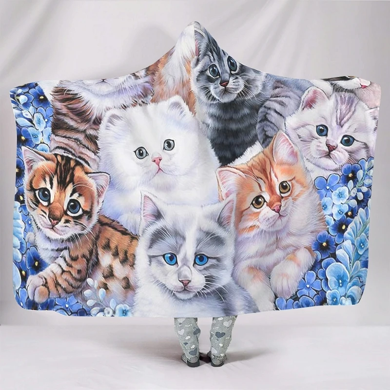 

Wholesale Customize Blanket Cute Pet Cat Hooded Blanket for Adult Kids Warm Soft Wearable Blanket Pretty Pattern Fleece Blankets