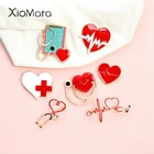 Эмалированные булавки унисекс для воротника, с красным сердцем, для электрокардиограммы, подарок на выпускной, брошь в виде стетоскопа