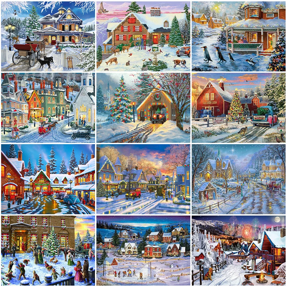

MomoArt Diamond Mosaic House Full Drill Square Diamond Embroidery Needlework Mosaic Winter Landscape 5D DIY Art Home Decor