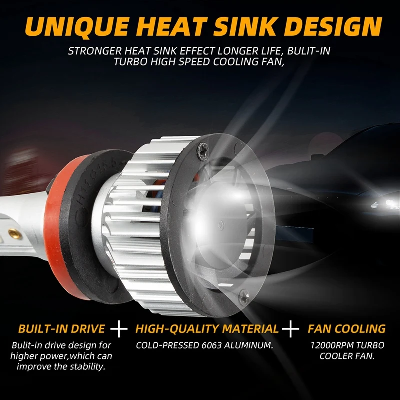 

2X H8/H9/H11 LED Headlight High Low Beam Kit 4000W 30000LM Bulbs White 6500K