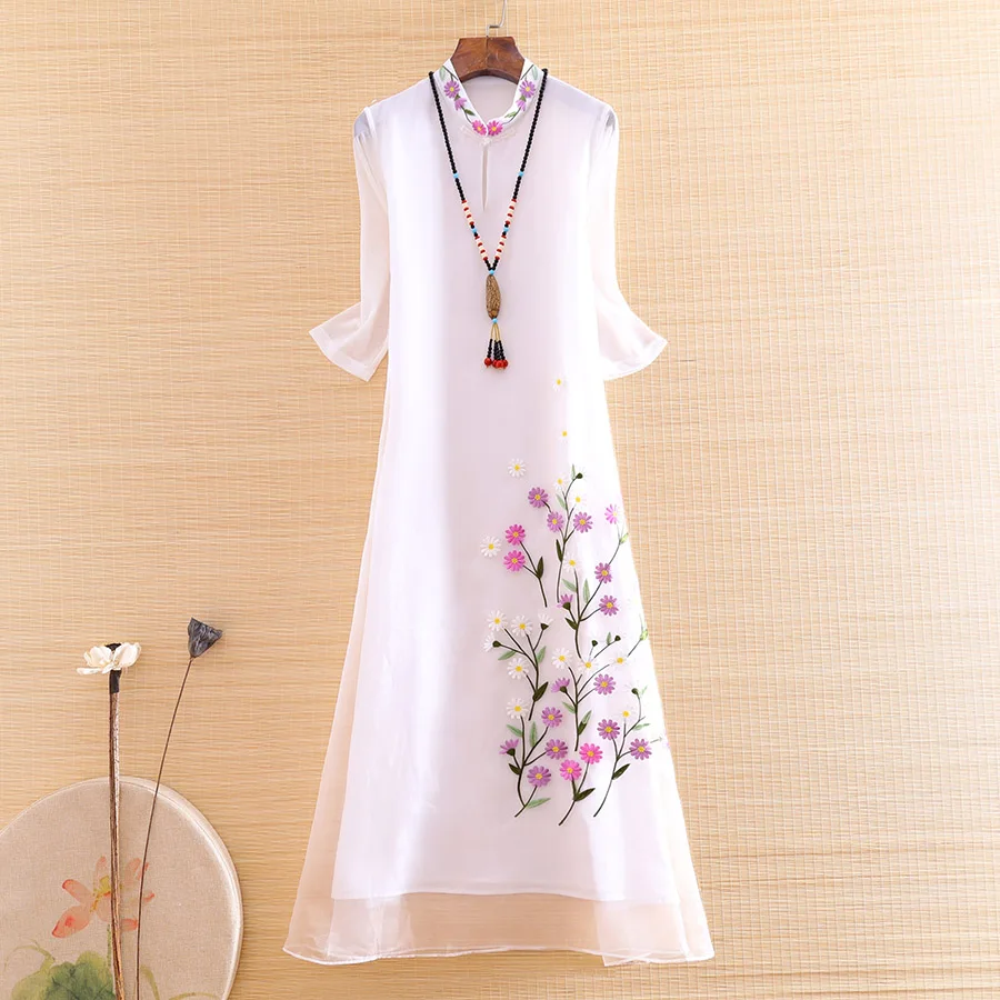 

Женское Сетчатое платье-Ципао, элегантное вечернее платье-трапеция в китайском стиле с вышивкой хризантем, лето 2020