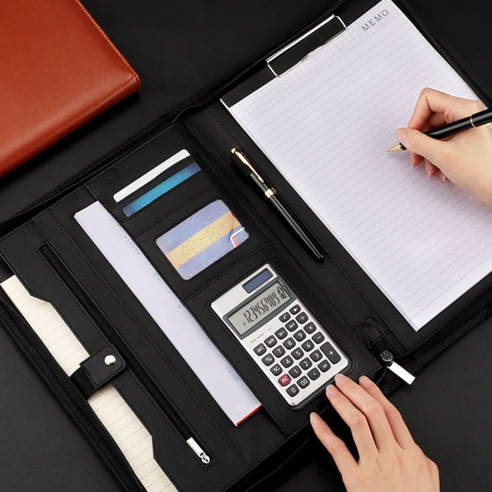 

PU Leather Zippered Portfolio Folder Practical Business Portfolio Binder