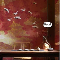 dark red crane national style wallpaper chinese wallpaper bedroom living room custom mural seamless wallpaper wall decoration
