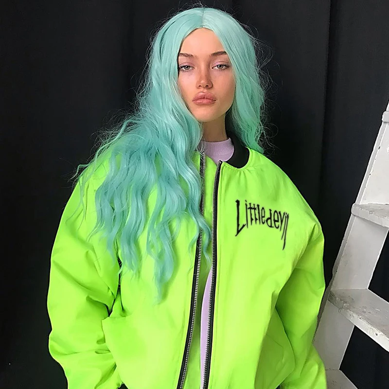 Женская Повседневная куртка WannaThis неоново зеленая уличная на молнии с длинным