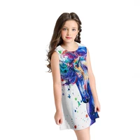 new hot digital print dress girls sleeveless round collar dress summer fashion casual cute childrens dress