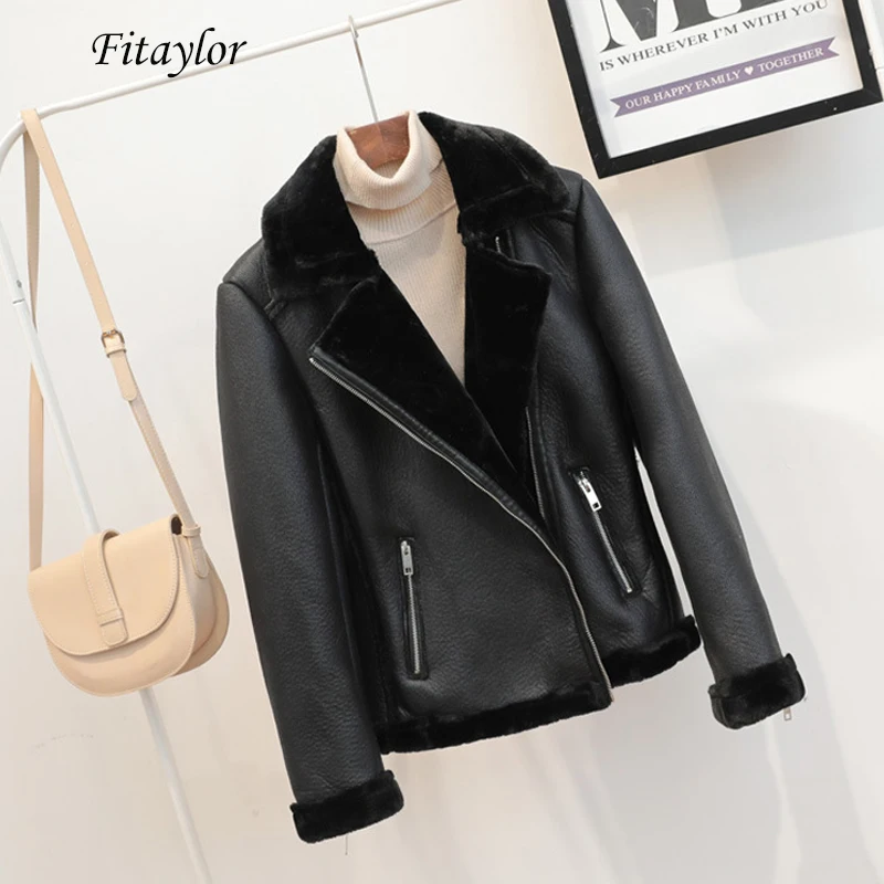 Fitaylor Женская куртка из искусственной овчины толстая и теплая мягкой кожи на