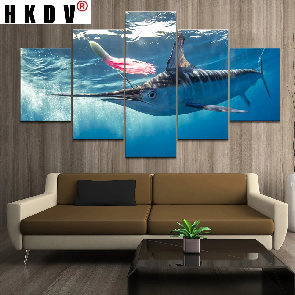 

HKDV Wall Art Canvas Painting Home Decor Printed Modern Living Room Unframe Pictures 5 Pcs Fishing Canvas Landscape Poster