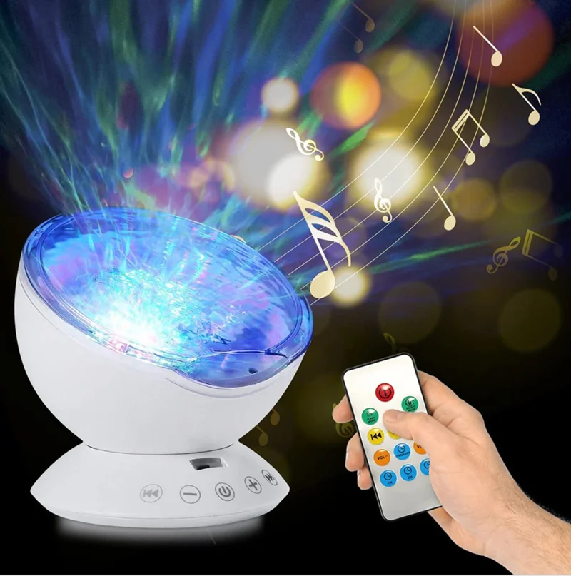 Sensor Touch Remote Control Ocean Projector Led Night Light With Music Timer Usb Lamps Children Room Party Decor