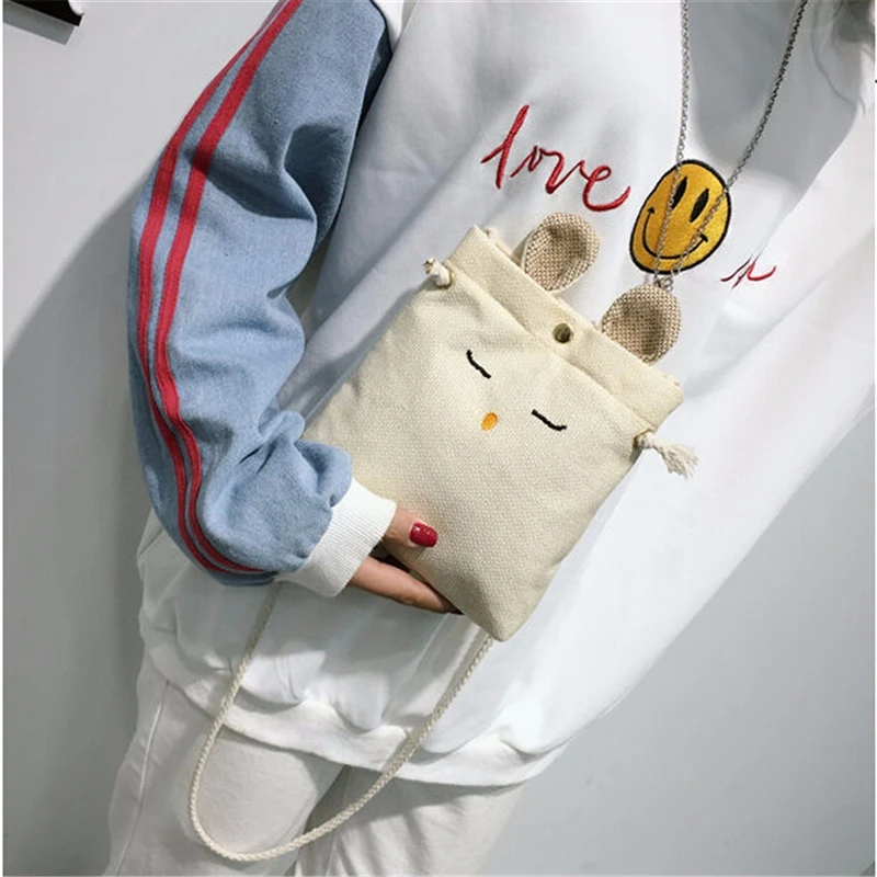 

Cartoon Cute Shoulder Bag Canvas Rabbit Ears Ladies Bag Messenger Crossbody Bag Women Fashion Coin Purse Bag Retro Style
