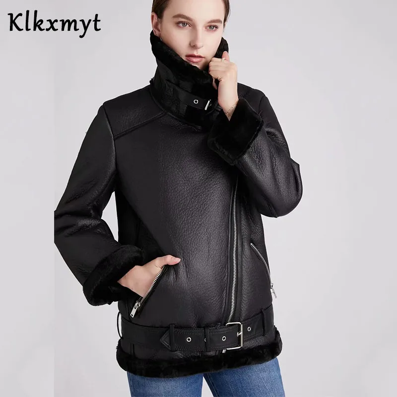 Klkxmyt Traf Winter Coats Women Thicken Faux Leather Fur Coat Female Fur Lining Leather Jacket Aviator Jacket casaco feminino