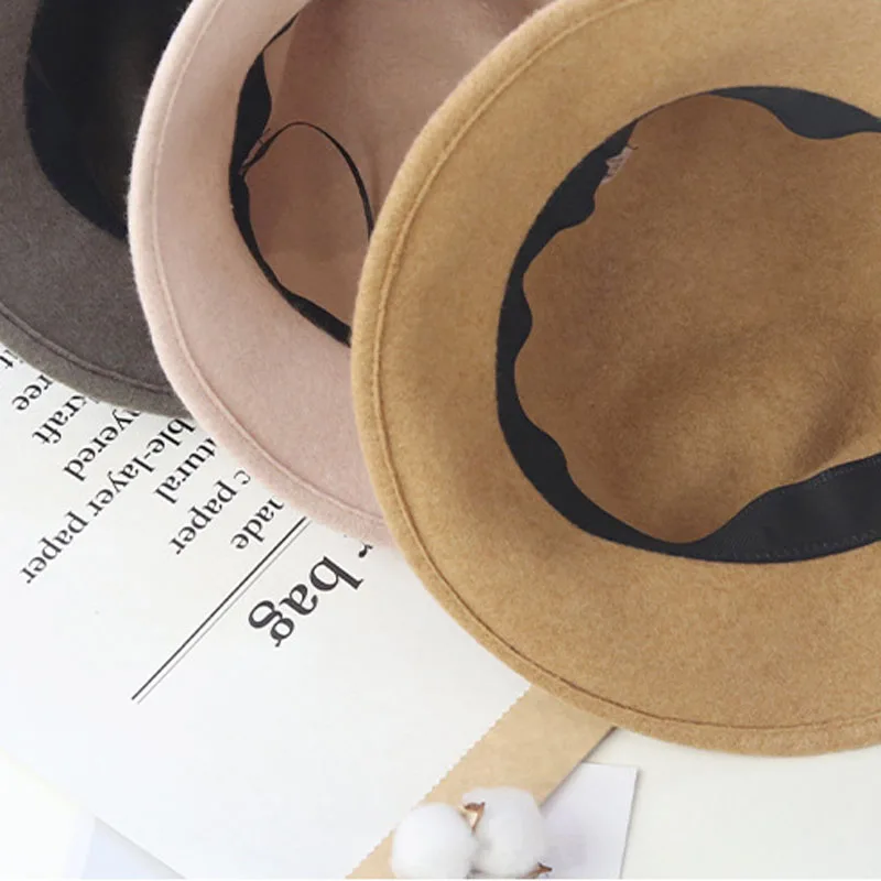 

PCFDDR New autumn and winter wool fisherman's hat, round top woolen basin hat, big brim hat