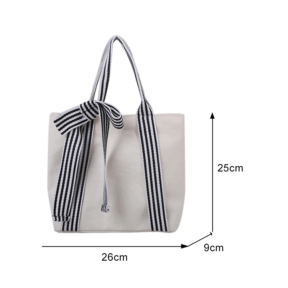 

Fashion Bow Women Large Capacity Underarm Shoulder Bags Retro Preppy Style Ladies Canvas Solid Color Casual Shopping Handbags