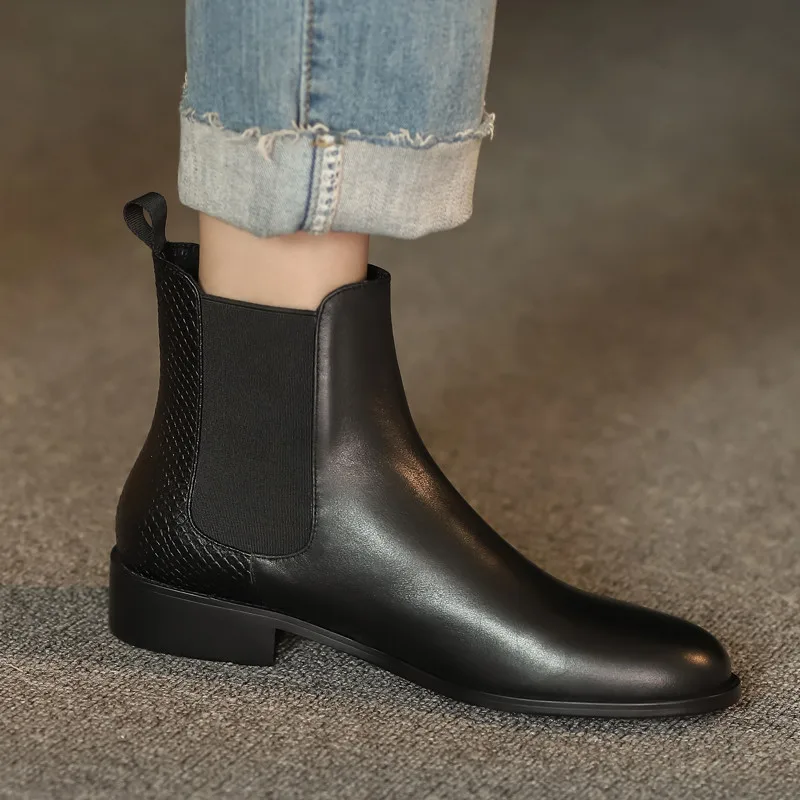 

FEDONAS Genuine Leather Women'S Boots Fashion Elastic Band Thick Heels Shoes Woman Autumn Winter Party Basic Chelsea Boots 2021