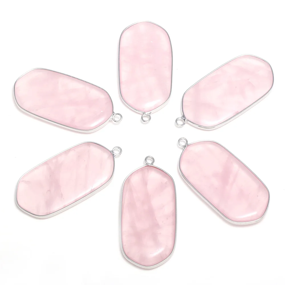 1 шт. подвески из натурального камня розового кварца, прямоугольные подвески из розового кристалла для изготовления ювелирных изделий, ожерелье, серьги «сделай сам», размер 23x43 мм
