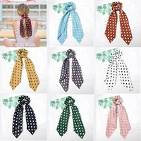 scrunchies long big dot print ribbon hair elastic scarf bow ponytail ties ropes