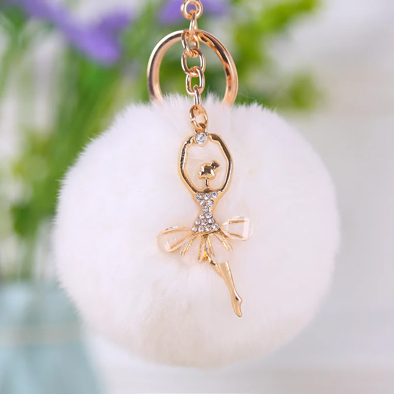 

New style multiple keychain pendant materials diy fur pom poms natural fur bag accessories