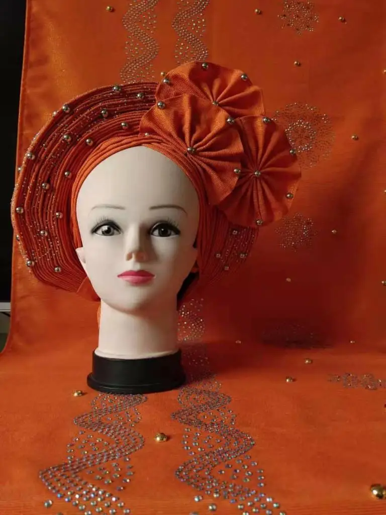 

tippet with headtie sky blue color African Already Make Sego Headtie Ladies Party Or Wedding Auto Gele 1 PC/bag
