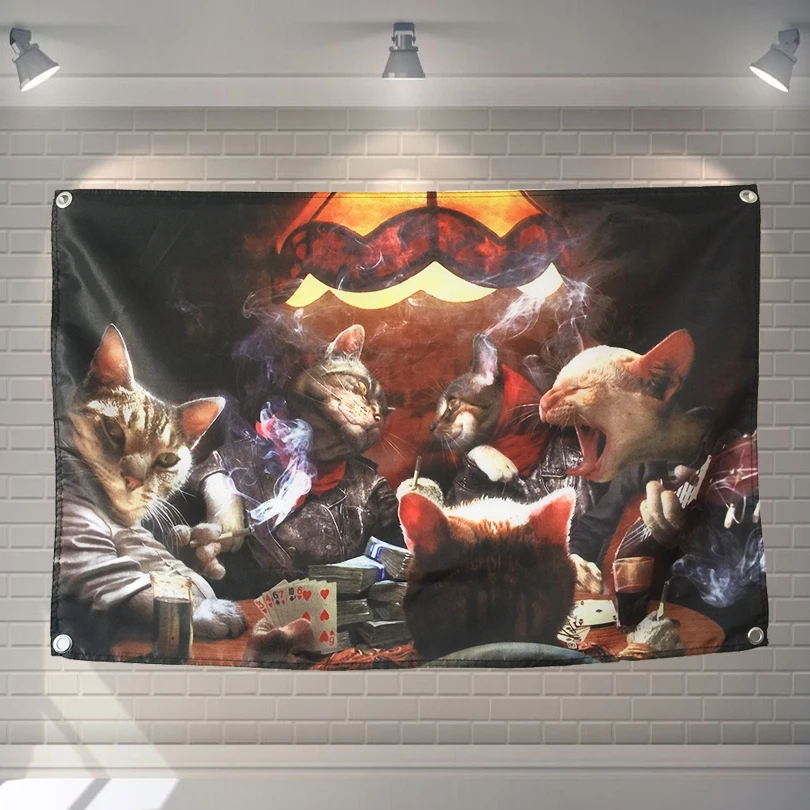 Креативный постер Кот играющий в покер баннер настенное украшение для клуба