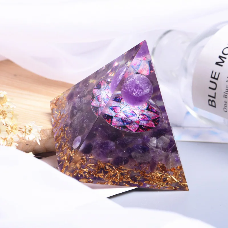 

Amethyst Crystal Sphere Orgonite Pyramid Energy Natural Stone Chakra Pyramid Cosmic Energy Stone Decoration Gift For Friend