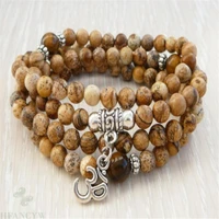 6mm picture stone mala bracelet 108 beads gemstone pendant yoga cuff unisex buddhism gemstone wristband healing veins bless