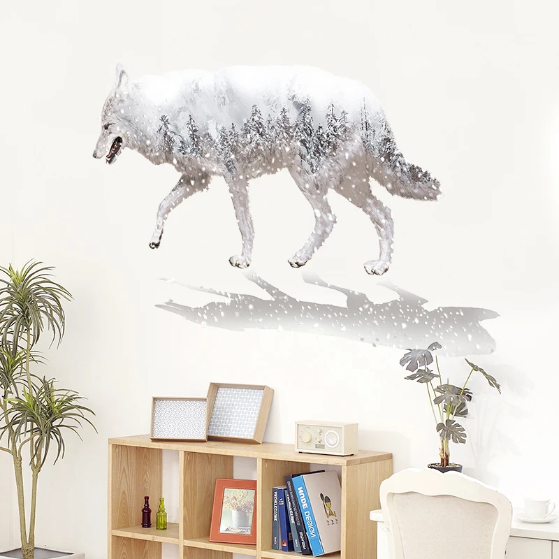 [SHIJUEHEZI] Креативные деревья олень волк наклейки на стену DIY животные настенные для
