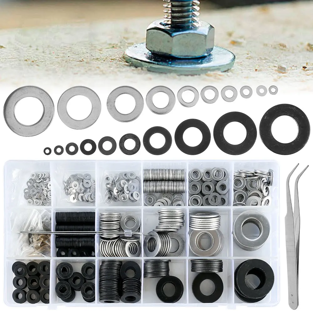 1300Pcs Flat Washers Assortment Set Lock Washers Hardware Gasket Assortment Kit M2-M12 For Factories Repair Home Improvement