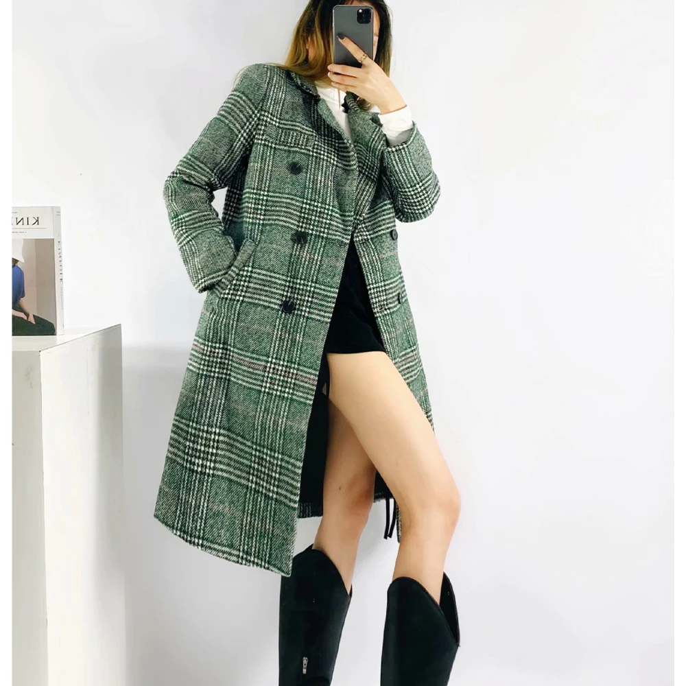 

Women's Autumn 2021 Coat Outer Plaid Popular Double-Breasted Button Coat Long-Sleeved Pocket Jacket Female Jacket Blazers Mujer