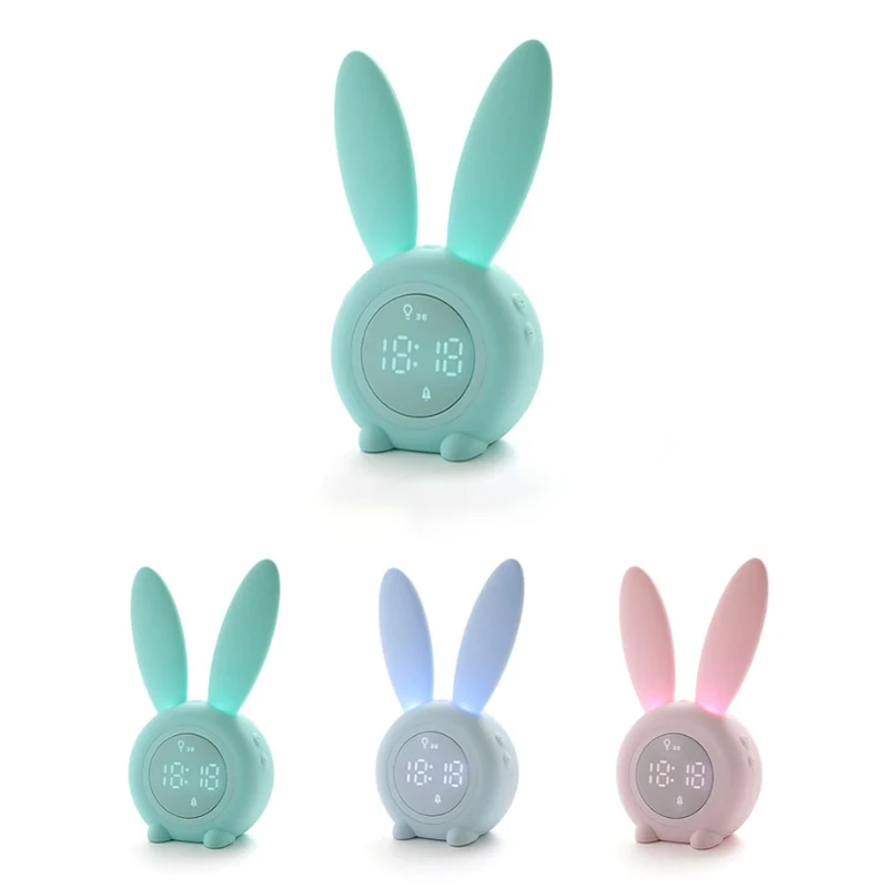 

Portable Cute Rabbit Shape Digital Alarm Clock With LED Sound Screen Time Display Clock Rechargeable Snooze Timer Clocks