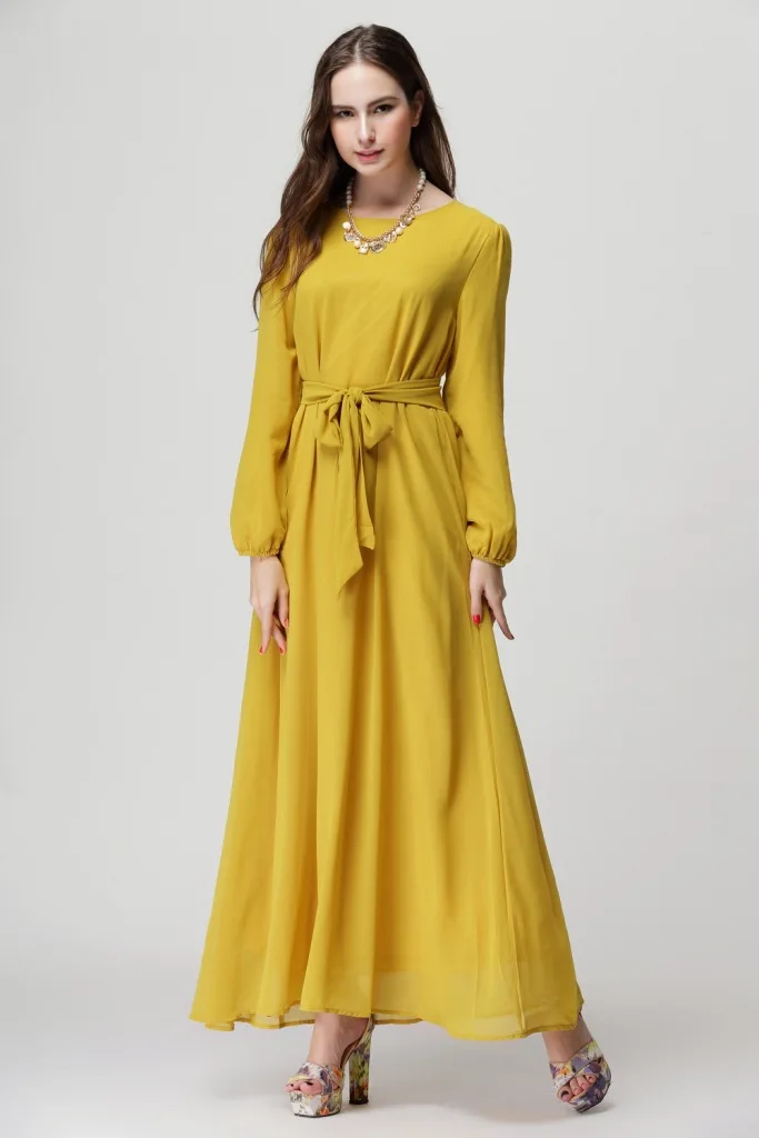 

Houthion 2021 New Muslim Long Dresses Plus Size Women's Dress Loose Casual Long Sleeve Belt Solid Color Pullover Robe