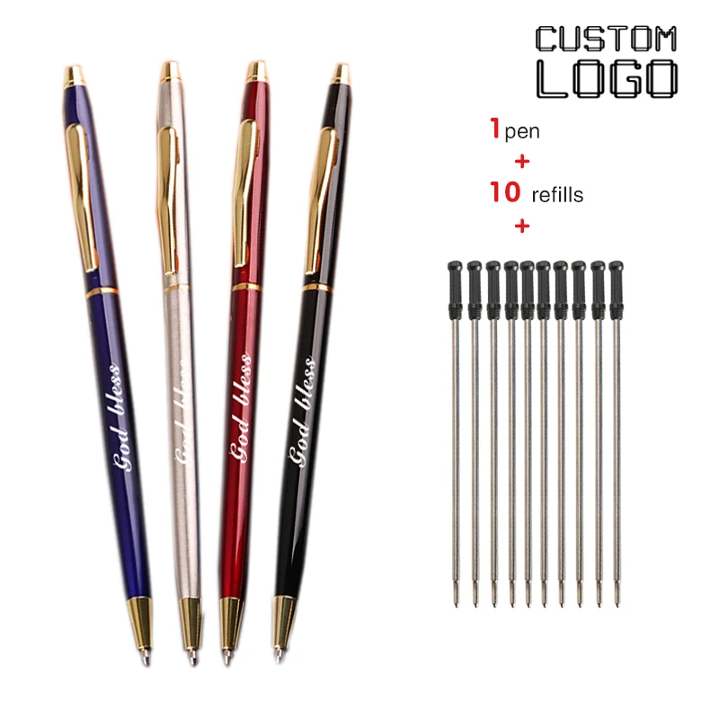 

1 Pen + 10 Refills Personalized Customized Logo Simple Business Ball Point Pen School Student Gifts Office Stationery Wholesale