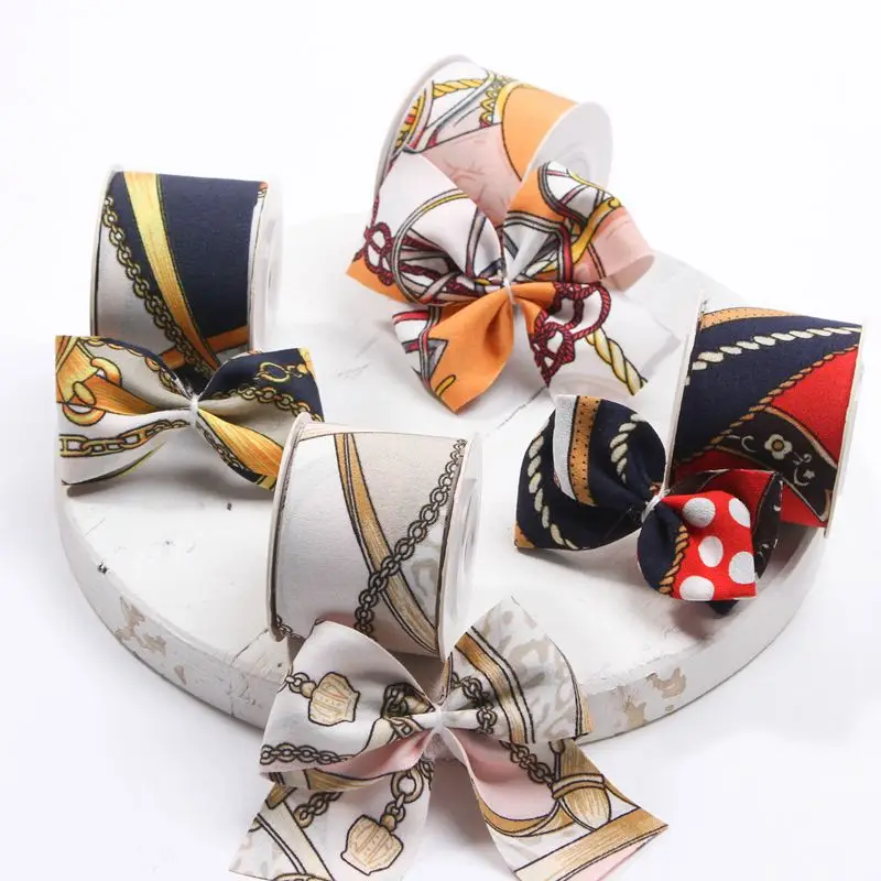 

38mm Double-sided Cotton Ribbon Cloth Tape Handicraft Material French Pattern Chain Printting DIY Hair Headband Tie Bag Dog 100Y