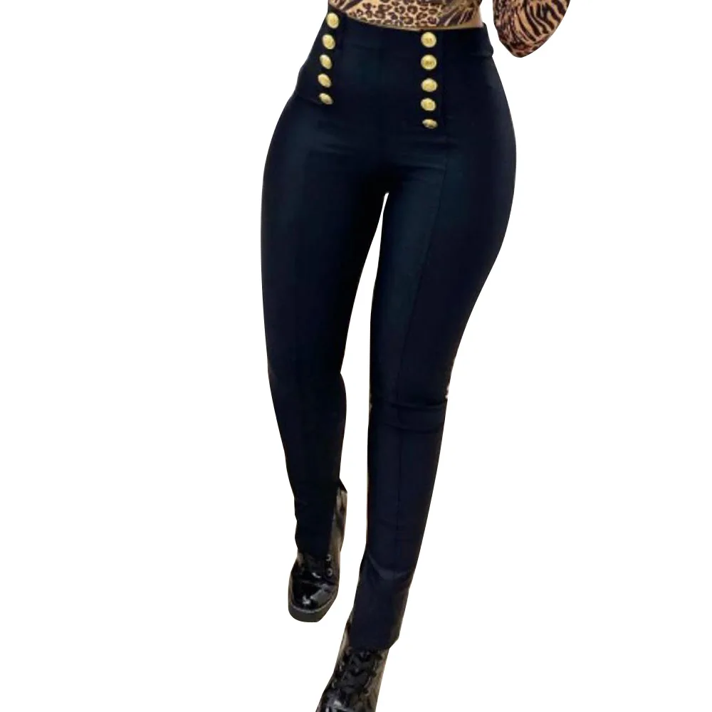 

Women Stretch Leggings Pants Small Feet Fashion Double Breasted Pants Slim Fit Autumn Casual Female Pants High Waist Trousers