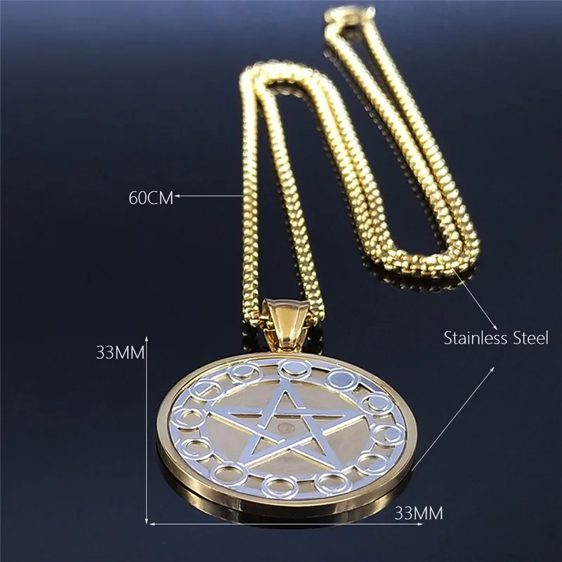 

AFAWA Witchcraft Pentagram Moon Stainless Steel Statement Necklace for Women/Men Gold Color Necklace Jewelry collier femme NXS02