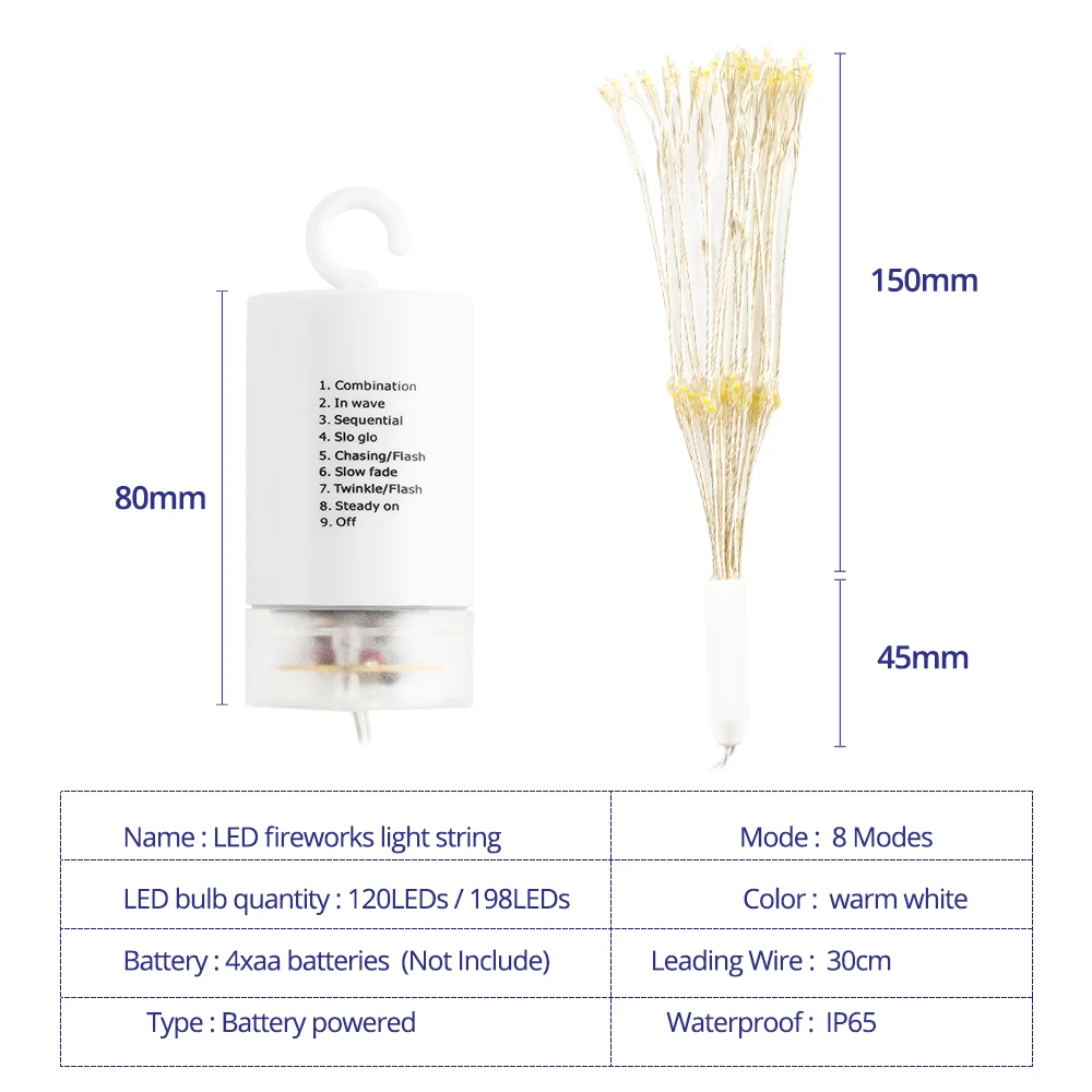 120/198 LED String Light Waterproof Warm White Firework Battery Operated Silver Wire Christmas Wedding Party Garland Fairy | Лампы и
