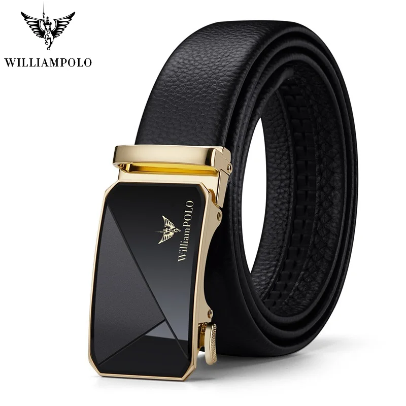 WILLIAMPOL 2021 Genuine leather Belt Men Luxury Brand Designer Business Belts for Men Strap Male Metal Automatic Buckle
