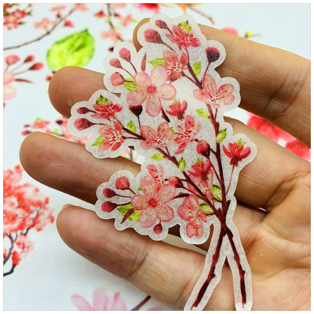 

27Pcs/Pack Diary Hand Draw Flower Cherry Sticker DIY Craft Scrapbooking Album Junk Journal Planner Decorative Stickers